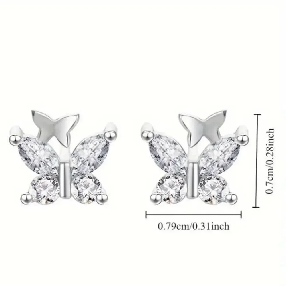Earrings Sterling Silver 925 Small Elegant Cute Butterfly  Design